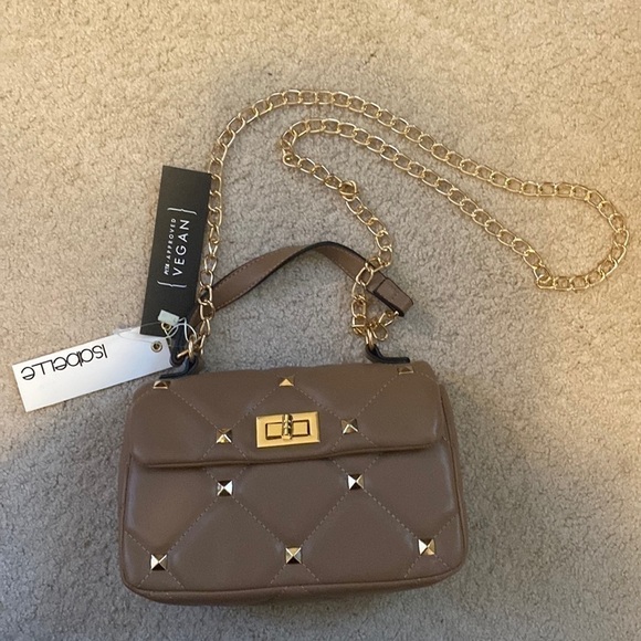 Isabelle Vegan Taupe Studded Crossbody Bag - Picture 1 of 3
